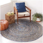 SAFAVIEH Area Rug 10' Round - Cape Cod Collection - Blue & Natural Brown, Handmade Jute & Cotton, Woven Braided Design (CAP202M)