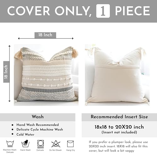 BlissBlush Gray Boho Throw Pillow Cover 18x18 Grey Decorative Accent Pillow for Couch Square Woven Textured Pillowcase Modern Farmhouse Pillow for Bed Bohemian Pillow Cover (Pack of 1) - color: Gray, size: 18" x 18" (Pack of 1)