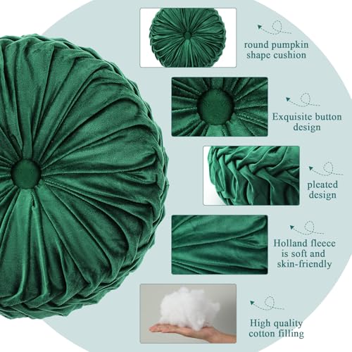 Drydiet 1 Pcs Round Throw Velvet Pillows Decorative Pleated Throw Pillows Diameter Accent Pumpkin Boho Chair Cushion for Couch Sofa Home Decoration (Deep Teal,15'') - color: Deep Teal, size: 15''