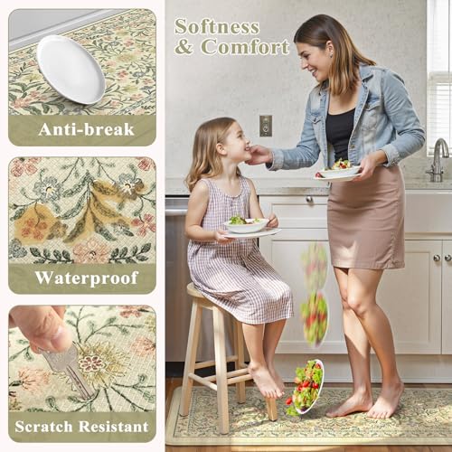 Collive Kitchen Mats for Floor 2PCS, Cushioned Anti Fatigue Rugs Non Slip Waterproof Kitchen Sink Mat, Floral Comfort Standing Mat for Bar, Office, Desk, Home Decor, Beige 20" x 47" + 20" x 32" - color: Beige, size: 20"x32"+20"x47"