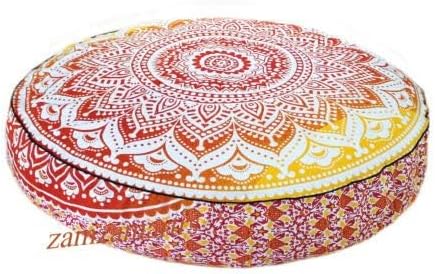 Indian Mandala Dorm Decor Yoga Mat Living Room Floor Cushion Cover Round Meditation Pillow Case Couch Case Pouf Cover Metallic Beach Throw Kids Bean Bag Case Pet Dog Bed Cover