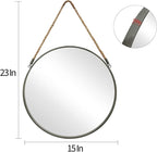 POZINO Round Mirror, Rope Hanging Mirror, 15 Inch Farmhouse Circle Wall Mirror for Bathroom Bedroom Living Room Entryway Home Decor, Grey