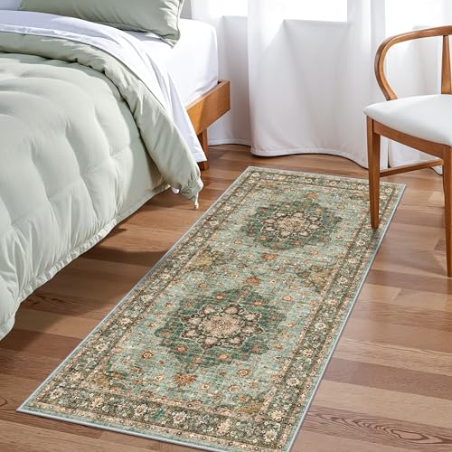 TOPRUUG Green Oriental Entry Rug - 2x4 Washable Area Rugs for Kitchen Bathroom Non-Slip Ultra-Thin Indoor Door Mat Indoor Entrance - Stain Resistant Small Throw Carpet (Green, 2X4) - color: Green, size: 2' x 4' (Rectangular)