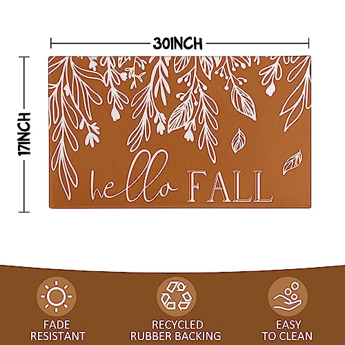Fall Door Mat, Pumpkin Leaf Welcome Mat for Front Door, Thanksgiving Autumn Indoor/Outdoor Non-Slip Rug, Farmhouse Home Porch Decorations 30" x 17" - color: Hello Fall