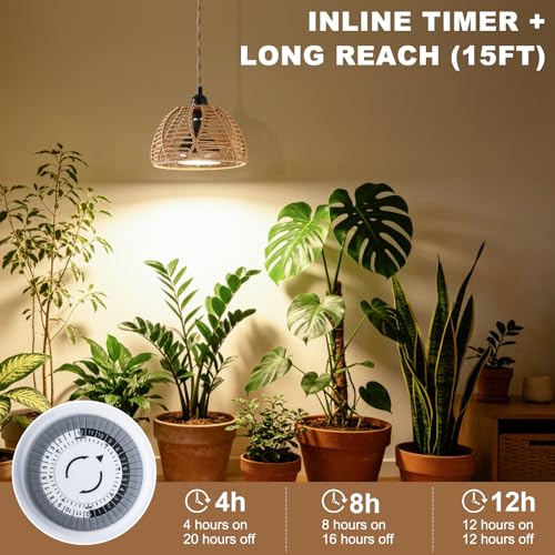 Hanging Grow Light, 30W LED Lamp with Timer for Indoor Plants | 4000K LED plant lamp with 15 ft cord, outlet timer, and boho paper rope shade for succulents, herbs, and low-light rooms. - color: Cage