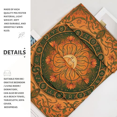 Water Lily and Sun Orange Green Tapestry, Floral Mandala Bohemian Decorative Wall Hanging, Aesthetic Tapestries for Living Room, Bedroom, Meditation 90x70 Inch - size: 90x70 Inch