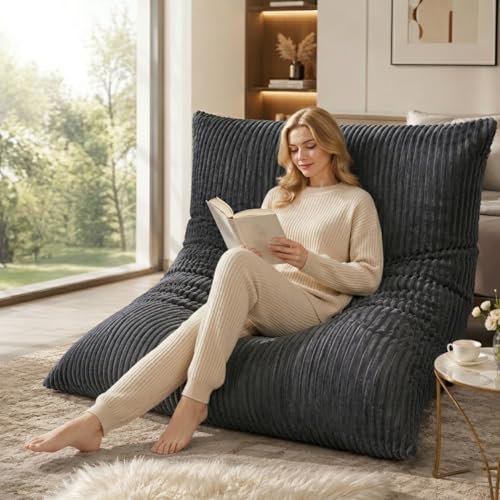 Giant Bean Bag Chair - 3-in-1 Convertible Memory Foam Floor Cushion with Washable Corduroy Cover, Large Comfy Beanbag Sofa for Adults and Kids-Gray - color: Dark Gray