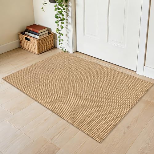 Indoor Door Mat 2x3 ft Small Washable Area Rugs Front Door Mat Non Slip Rubber Backed Entryway Rug Cotton Entrance Doormat for Front Porch Bathroom Kitchen Bedroom, Brown/Tan/Orange - color: Brown/Tan/Orange, size: 2x3