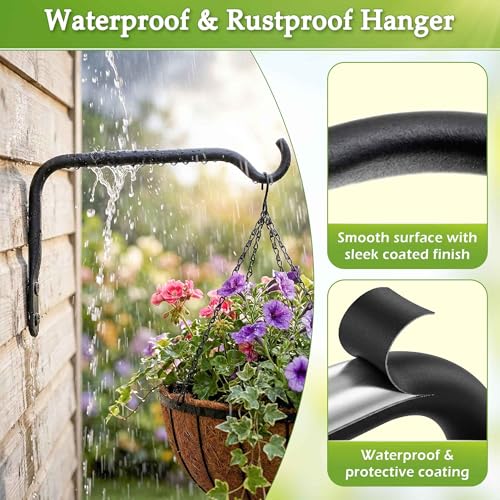 Lifyzoon 12 Inch Plant Hanger Brackets, 2 Pack Metal Hanging Wall Hooks | Heavy Duty Steel, Rustproof Outdoor, Large Basket Hook, For Bird Feeders, Hanging Wind Chimes, Fence Wall, Garden Decor - size: 12Inch-2Pack