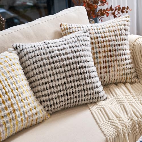 Aeckself Boho Chenille Tufted Pillow Cover 20x20 Inch, Decorative Square Throw Pillow Cover Neutral Pillowcase for Couch Bedroom Living Room, Black Gray - color: Black Gray, size: 20" x 20" (Pack of 1)