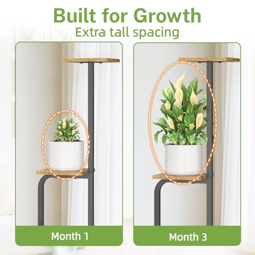 iDavosic.ly Tall Plant Stand Indoor, 4 Tier Corner Multiple Flower Holder Shelf with Wooden Trays, Space Saving Display Rack for Living Room Balcony Patio Porch Outdoor | Black & Brown - color: Brown