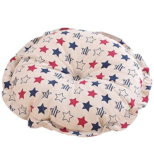 vctops Boho Soft Round Floor Pillow Cushion with Ruffles, Cotton Linen Print Chair Pad Tatami for Meditation, Yoga, Living Room, Balcony (Star,16"x16"x4") - color: Star, size: 16"x16"x4"/43x43x10cm