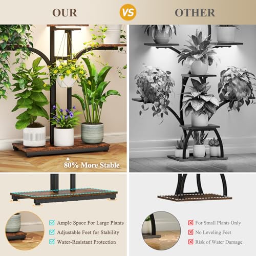 ikkle Plant Stand Indoor with 4 Grow Lights & 3 Colors, 54" Tall 7-Tier Corner Plant Shelf for Indoor Plants Multiple, Tree-Shaped Flower Display Holder with Large Bottom Shelf for Tall Plants, Home Decor