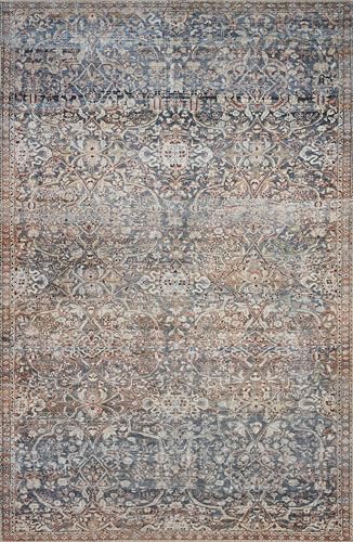 Loloi Chris Loves Julia Jules Collection JUL-06 Denim/Spice 7'-6'' x 9'-6'', .13" Pile Height, Area Rug - color: Denim / Spice, size: 7'6" x 9'6" (Rectangular)