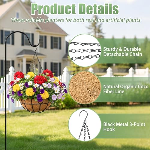 2 Pack 12 Inch Hanging Baskets for Plants Outdoor Metal Hanging Planters Round Hanging Flower Pots with Coco Coir Liner Plant Holder for Outdoor Patio Garden Balcony Decor - Circular - color: Circular