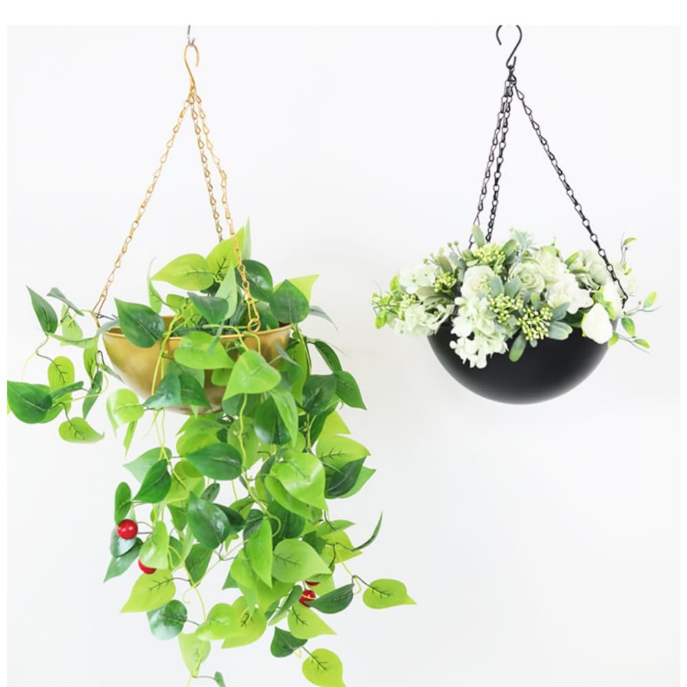 Set of 1 Metal Hanging Planters for Indoor Outdoor Plants, 10" Round Hanging Baskets Large Flower Pots with Chain, Black Basket for Plant No Holes,Modern Storage Baskets for Garden Home Porch Decor - color: Black