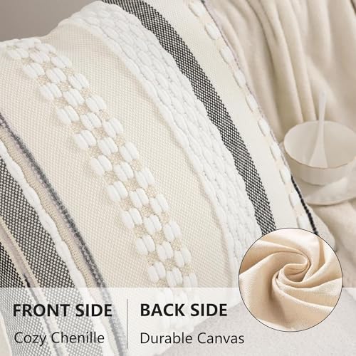 Chenille Throw Pillow Covers 18x18 Set of 2 Boho Tufted Pillow Covers Striped Decorative Pillow Cases Accent Pillowcases Farmhouse Cushion Case for Home Decor,White - color: White Stripe, size: 18" x 18" (Pack of 2)