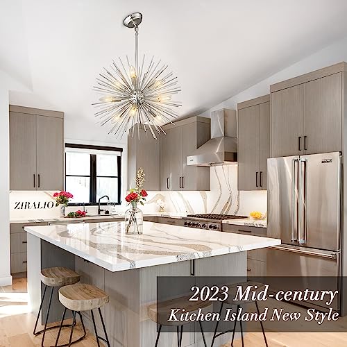20" Modern Nickel Sputnik Chandelier 9-Lights Mid-Century Modern Starburst Chandelier Vintage Chrome Solid Metal Sputnik Chandeliers for Dining Room, Living Room, Bedroom, Kitchen, E12 - color: Nickel 20" 9-Light