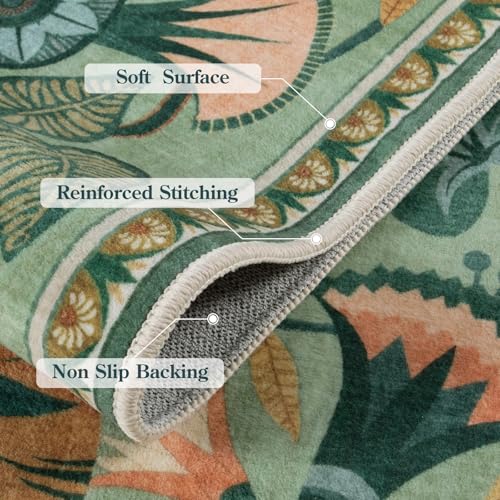 Zealude Floral Kitchen Rugs, 2.5X8 Green Runner Rug for Hallway, Non Slip Rugs for Entryway, Washable Carpet Runner with Rubber Backing, Vintage Rug for Bathroom Bedroom Indoor - color: Sage Green, size: 2'6'' x 8'(Runner)