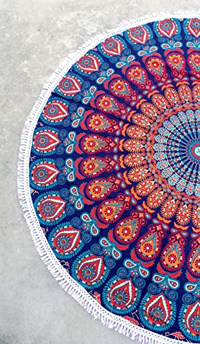 Round Beach Tapestry Mandala Boho Hippie Blanket Cotton Bohemian Table Cloth Home Decor Yoga Mat Meditation Picnic Rug Throw Hippy Boho Gypsy Tablecloth Roundie 70 Inches Orange And Blue - color: Orange And Blue, size: 70"L x 70"W