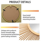 24'' Gold Sunburst Wall Mirror Boho Home Decor Mordern Round Hanging Wall Art for Living Room/Bedroom/Bathroom/Entryway