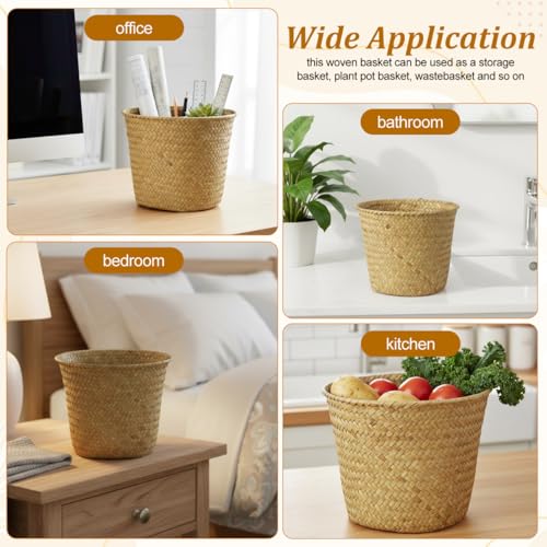 Seagrass Woven Basket 7.48X7.48X6.29In Multi-Functional Storage Organizer for Bedroom Bathroom Desktop Decorative Wastebasket and Plant Pot
