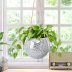 Hanging Planter Mosaic Garden Pot Small Flower Pot for Indoor Plant Disco Ball Hanging Planter with Drainage Sliver - color: Silver