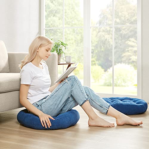 Floor Cushion Pillow Set of 2, Round Large Pillows Seating for Adults, Tufted Corduroy Cushions for Living Room Tatami, Navy Blue, 22 Inch - color: Round | Navy | 2 Pack, size: 2 Pack
