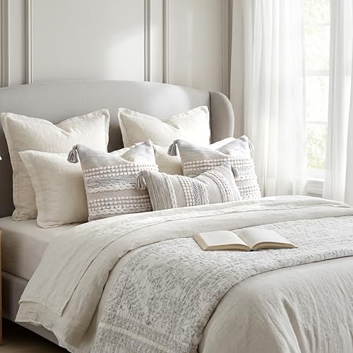BlissBlush Gray Decorative Throw Pillow Cover 20X20, Boho Accent Pillow for Couch, Square Modern Farmhouse Pillowcase for Living Room Couch Sofa Cushion Home Décor (Pack of 1) - color: Light Gray, size: 20" x 20" (Pack of 1)