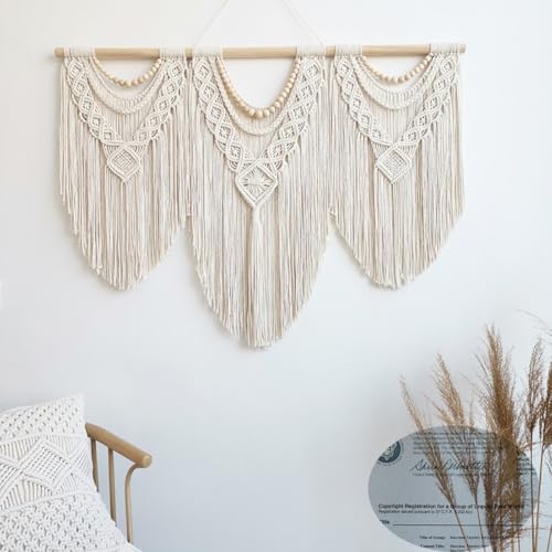 Achart Macrame Wall Hanging Large- Boho Wall Decor- large wall art- Wall Decor Living Room- Macrame Tapestry Boho Decor for Bedroom (Wooden Bead) - color: Wooden Bead