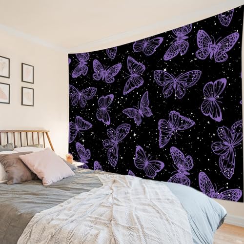 HVEST Purple Butterfly Wall Hanging - Galaxy Space Tapestry for Bedroom, Kids Room, Living Room - 40L x 60W inches - color: Purple, size: 40"L x 60"W