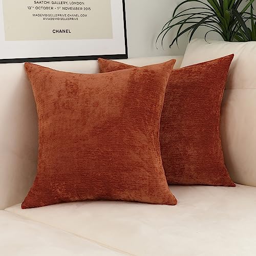 Jeneoo Terracotta Decorative Throw Pillow Covers Soft Chenille Comfy Solid Rust Couch Cushion Case Decor (Set of 2, 20 x 20 Inches) - color: Terracotta, size: 20" x 20" (Pack of 2)