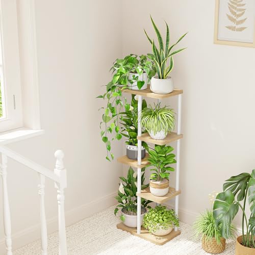 Bamworld Corner Plant Stand Indoor 5 Tier white Plant Shelf for Multiple Plants, Tiered Flower Pot Stands for Patio Garden Balcony Living Room Bedroom, White - color: White, size: 5 Tier