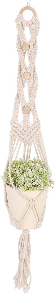 KIMISS Bohemian Style Tassel Flowerpot Plant Hanger - Hand Woven Cotton Rope Hanging Decor for IndoorOutdoor (Work-Woven Cotton Rope Flower Pot mesh Bag)