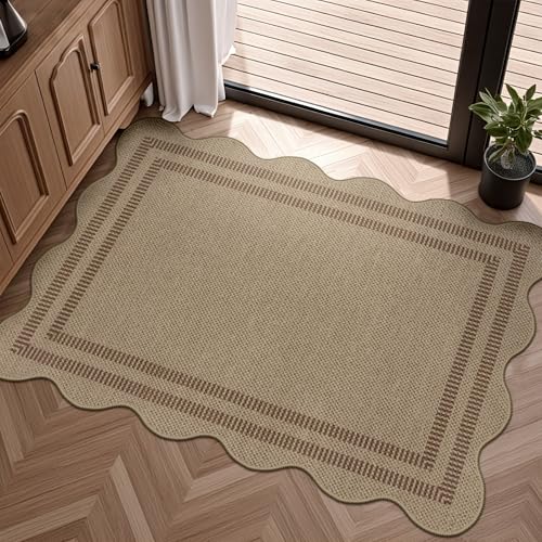 Easy Jute Outdoor Mats for Front Door, 2x3 Small Washable Kitchen Rugs, Farmhouse Brown Throw Rug Non Slip Indoor Outdoor Carpet for Entryway Porch Foyer - color: Brown Geometric-2, size: 2'x3' (Rectangular)