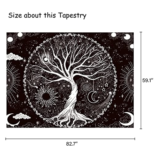 Wonrizon Tree of Life Tapestry,Black and White Galaxy Space Tapestries Aesthetic Psychedelic Wall Hanging decor for Living Room Bedroom (59.1" x 82.7") - size: 82.7"L x 59.1"W