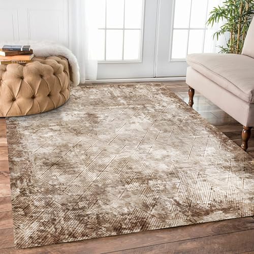 YARNSCAPE 3' x 5 ' Washable Area Rug - Low Pile Soft Vintage Indoor Rug for Living, Dining or Bedroom - Lightweight Carpet with Non-Slip Backing - Foldable for Easy Placement, Brown - color: Texture-brown, size: 3' x 5' (Rectangular)