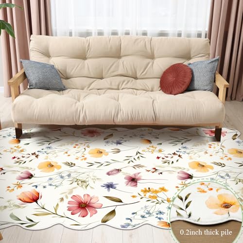 Drydiet Boho Area Rugs Cute Sweet Throw Rugs Aesthetic Soft Bedroom Carpet for Living Room Dining Playroom Nursery Family Indoor Dorm (Wildflower) - style: Wildflower