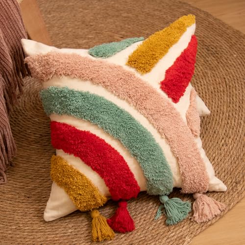 lifein 18x18 Pillow Covers-Throw Pillow Cover Tufted Boho Jacquard Pillow Covers Farmhouse Decorative Pillow Cover Pillow Cases for Gift Couch Sofa Bed Chair Living Room Home Decor - color: C-cr710(1 Pack Without Pillow Insert), size: 18" x 18" (Pack of 1