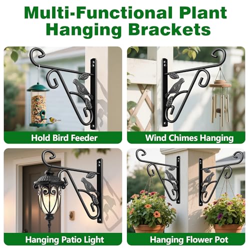 AMAGABELI GARDEN & HOME 4 Pack Hanging Plant Brackets Outdoor 10 inch Metal Fence Wall Plant Hanger Hooks for Hanging Flower Baskets Bird Feeders Lanterns Wind Chimes Rust-Resistant Black - size: 10 Inch, style: 4-Pack Bird 1 Hook