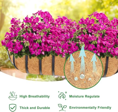 Y&M 24" Coco Liner for Window Box Deck Basket Planter Trough Coconut Fiber Liners, 2pcs Trough Coco Liner Pre-Formed Replacement - color: 2pcs 24in Arc