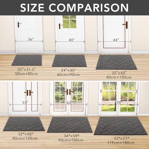 hicorfe Dirt Trapper Indoor Doormat,20"x48" Welcome Door mat,Non Slip Backing Washable Door Mats,Absorbent and Resistant Low-Profile Entrance Inside Floor Mat for Front Back Door,Entryway (Grey) - color: Grey, size: 48" x 20" (Rectangular)