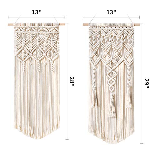 Mkono 2 Pcs Macrame Woven Wall Hanging Boho Chic Geometric Art Decor - Beautiful Bedroom Nursery Apartment Home Decoration, Gift for Girls Adults Birthday Christmas, 28" L x 13" W - size: Medium