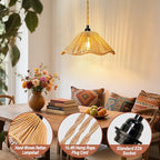 Hanging Lights with Plug in Cord Rattan Hanging Lamp Boho Ceiling Light Fixtures Farmhouse Pendant Lamp Shape for Living Room Bedroom Kitchen - size: 12.4 Inch-Umbrella Shade