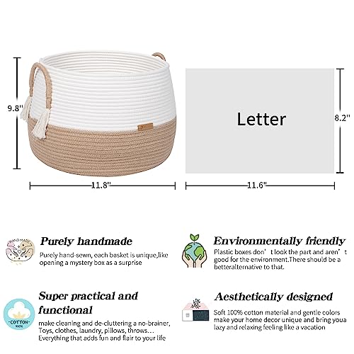 R RUNKA Small Basket for Stuffed Animal,Clothes ,Baby Blankets -11.8"x9.8"- Boho Baskets for Living Room,Bedroom,Nursery |Cotton Rope Baskets, Cube Basket, Under Shelf Basket | Baskets for Home Decor - size: Medium (11.8" x11.8" x9.8")