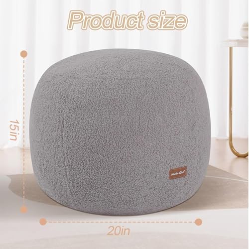 MeMoreCool Stuffed Round Pouf Ottoman Foot Rest, Floor Pouf Foot Stool with Soft Foam Chunk Filling, Small Round Ottoman Footstool Circle Footrest for Living Room, Light Grey - color: Teddy Grey