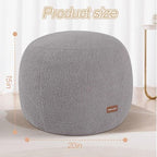 MeMoreCool Stuffed Round Pouf Ottoman Foot Rest, Floor Pouf Foot Stool with Soft Foam Chunk Filling, Small Round Ottoman Footstool Circle Footrest for Living Room, Light Grey - color: Teddy Grey