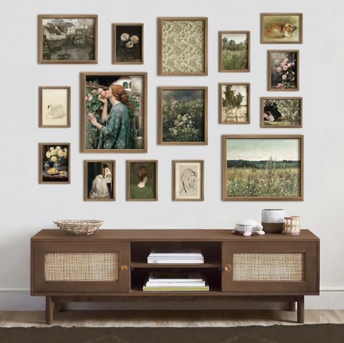 ANERZA 16 PCS Vintage Wall Art Decor, French Country Gallery Wall Prints for Bedroom, Farmhouse Posters for Living Room Aesthetic, Rustic Collage Kit Pictures, Cottagecore Dorm Home Decor - color: DarkSeaGreen, size: 11"x14" Unframed