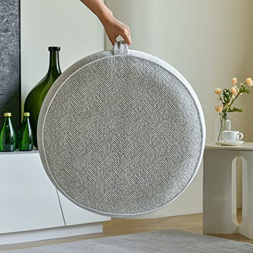 Inflatable Pouf Ottoman, 21x10 Inches Stuffed Chenille Ottoman with Inflatable PVC Liner, Foot Rest with Portable Handle, Round Floor Pillow for Living Room, Bedroom, Kids Room - color: Grey