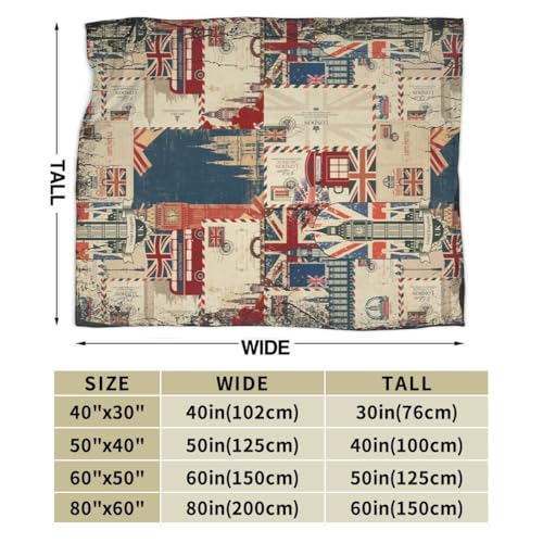 British Culture Throw Blanket, Vintage England Buildings London Culture Element Retro Warm Cozy Flannel Soft Blanket for Couch Chair Sofa Bed Bedroom Living Room Car for All Season 30"x 40" - color: Country03, size: 30X40 inch